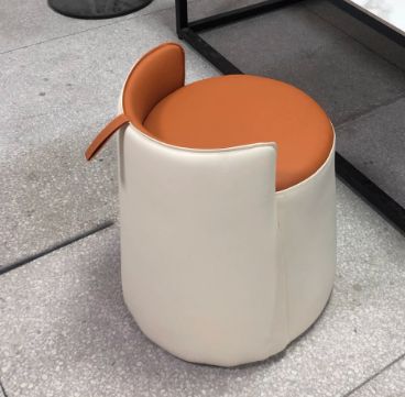 Nordic Cylinder Leather Wood Vanity Stool