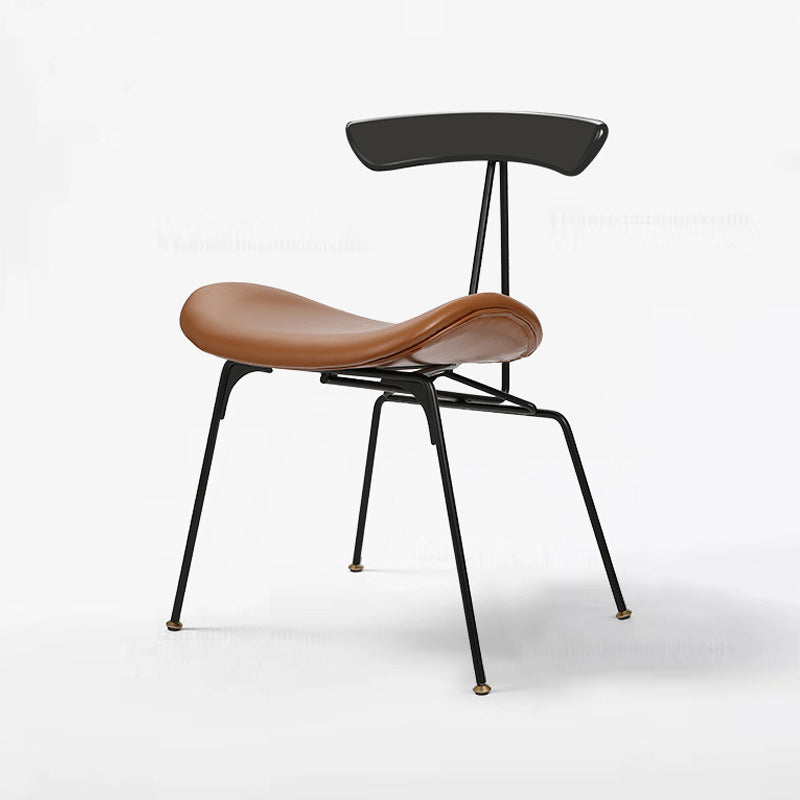 Nordic Irregular Upholstered Leather Wood Dining Chair — Black