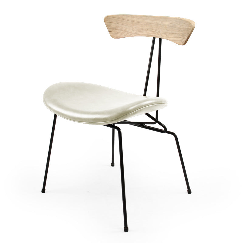 Nordic Irregular Upholstered Leather Wood Dining Chair — White