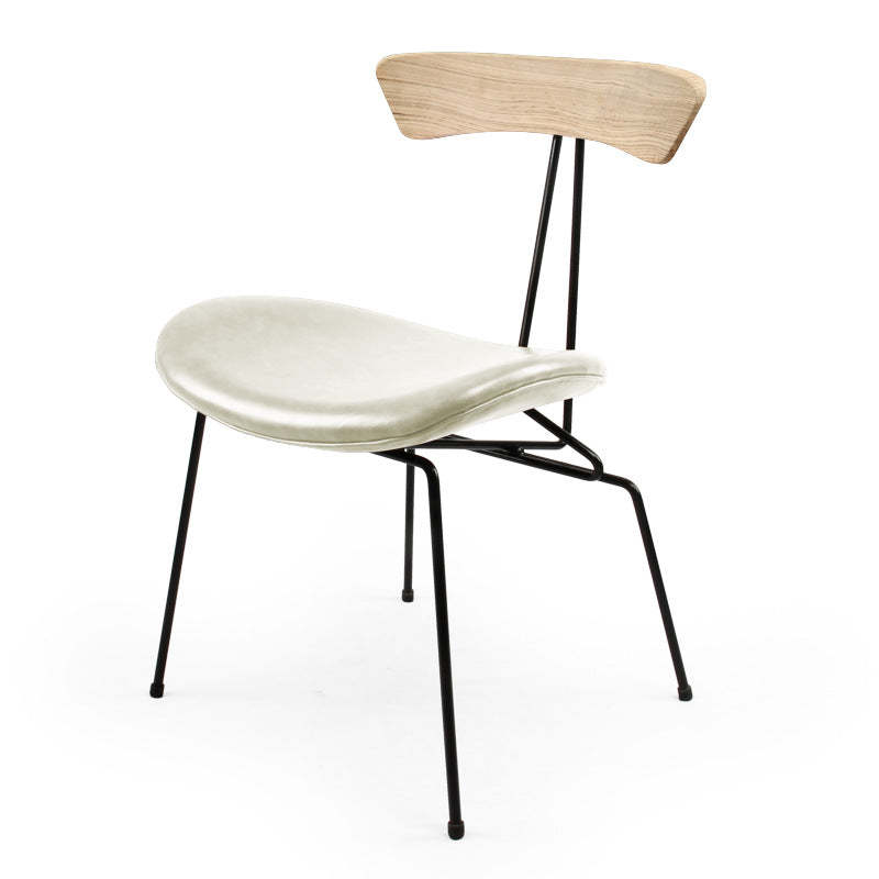 Nordic Irregular Upholstered Leather Wood Dining Chair — White