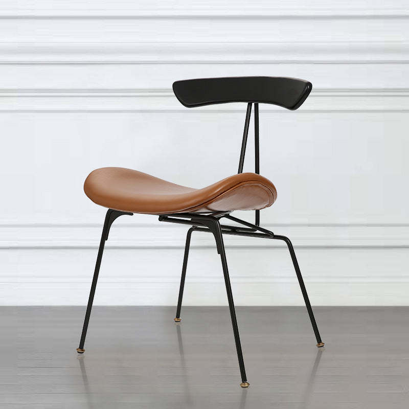 Nordic Irregular Upholstered Leather Wood Dining Chair — Brown