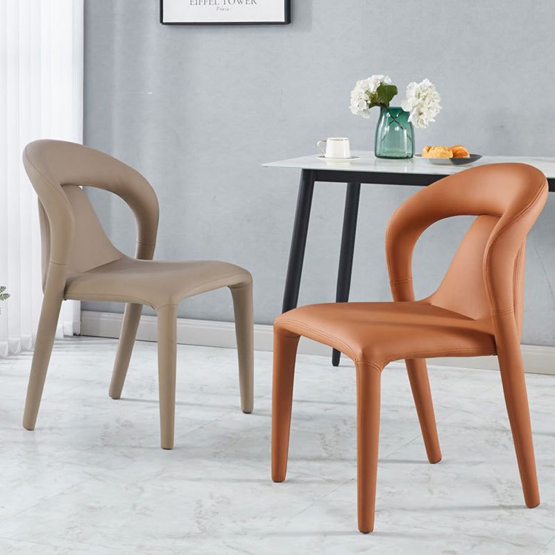 Minimalist Upholstered Leather Steel Dining Chair — Orange