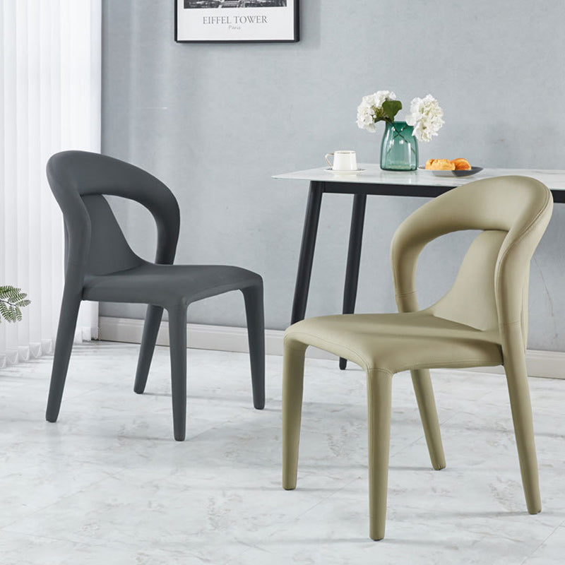 Minimalist Upholstered Leather Steel Dining Chair — Gray