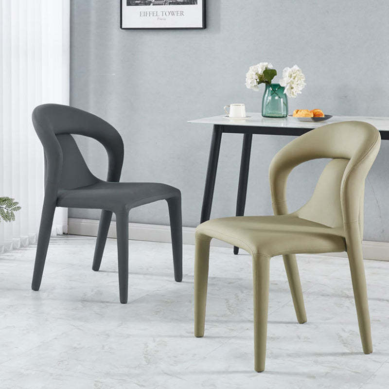 Minimalist Upholstered Leather Steel Dining Chair — Gray