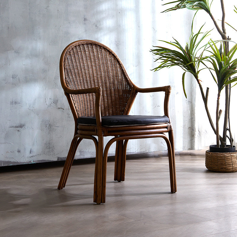 Vintage Oval Rattan Armchair — Brown