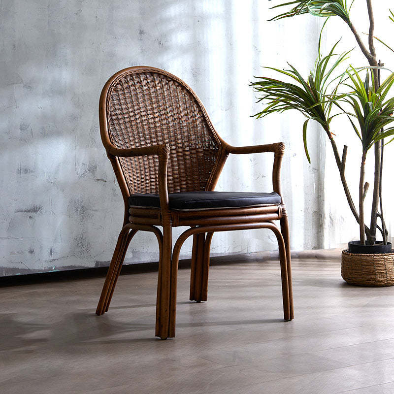 Vintage Oval Rattan Armchair — Brown