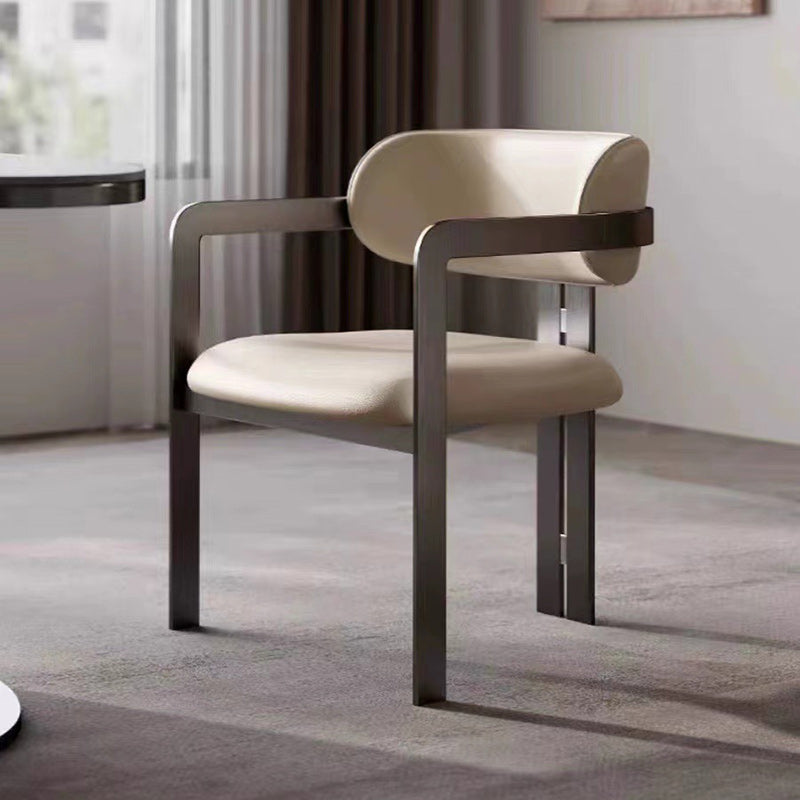 Nordic Stainless Steel Leather Curved Dining Chair — Black Titanium