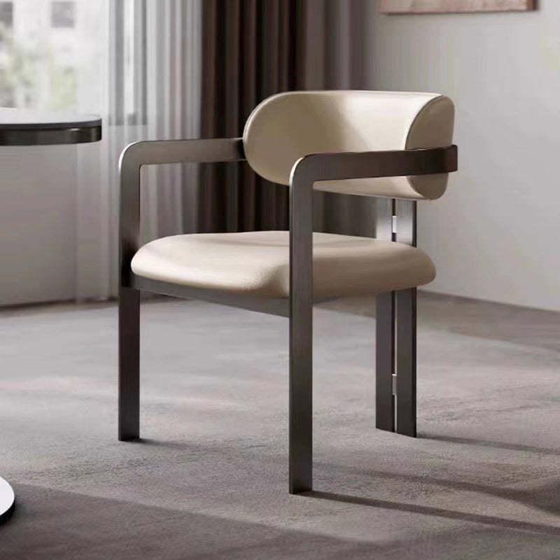 Nordic Stainless Steel Leather Curved Dining Chair — Black Titanium