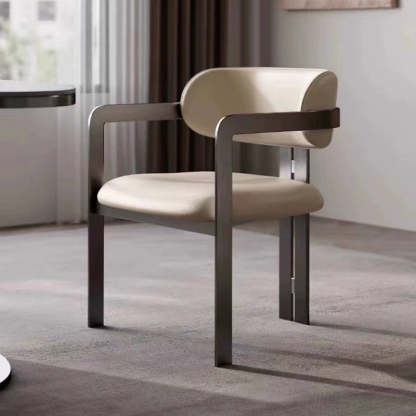 Nordic Stainless Steel Leather Curved Dining Chair — Black Titanium