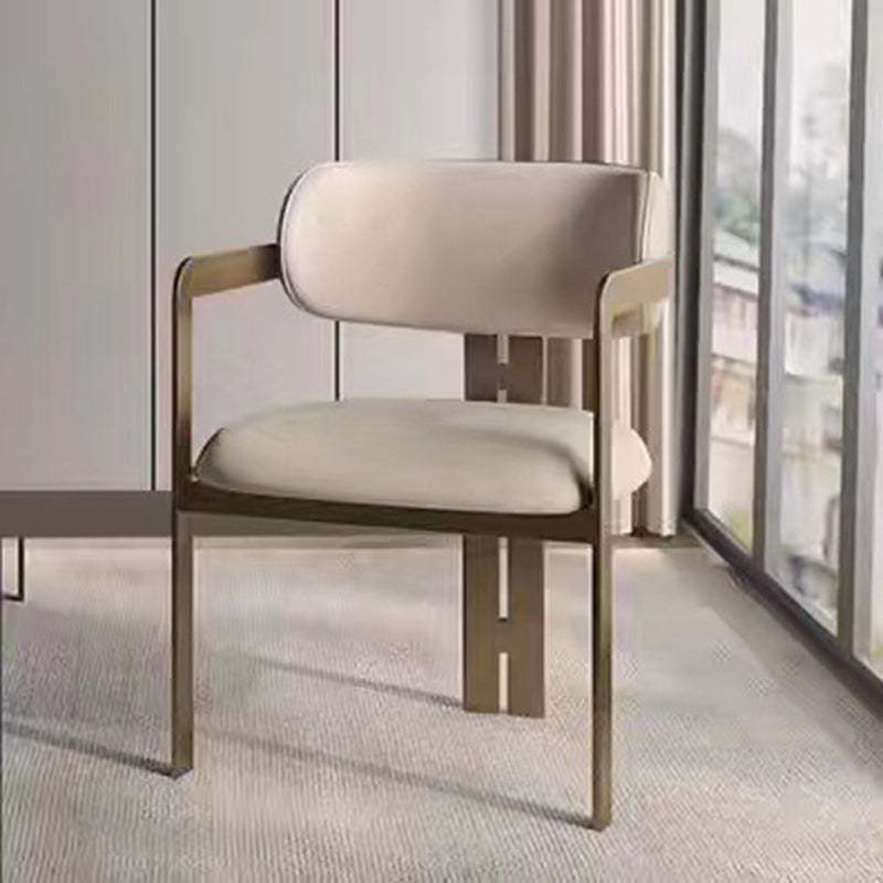 Nordic Stainless Steel Leather Curved Dining Chair — Champagne Gold