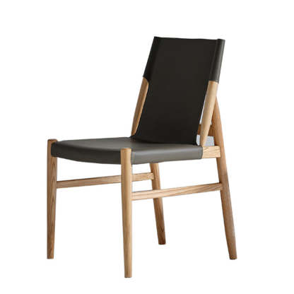 Minimalist Wood Saddle Leather Dining Chair