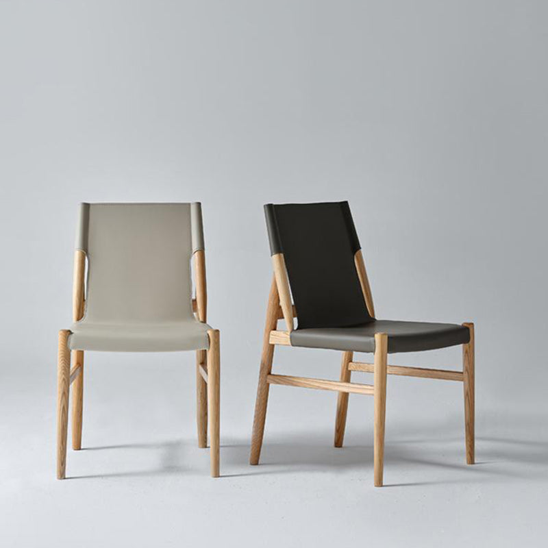 Minimalist Wood Saddle Leather Dining Chair