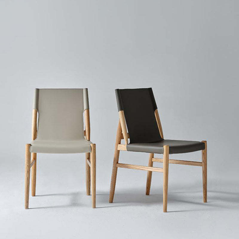 Minimalist Wood Saddle Leather Dining Chair