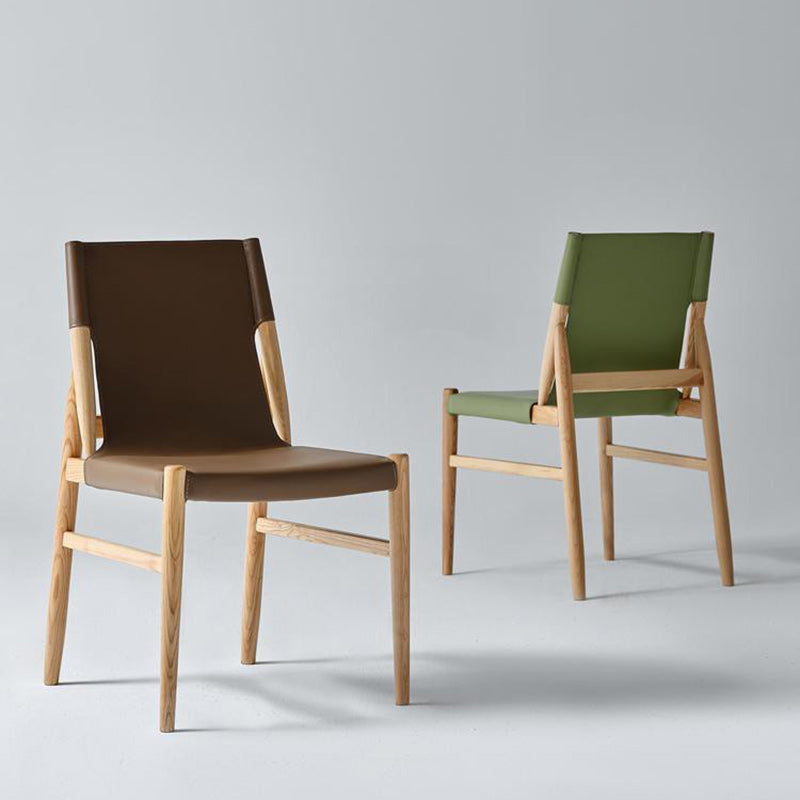 Minimalist Wood Saddle Leather Dining Chair