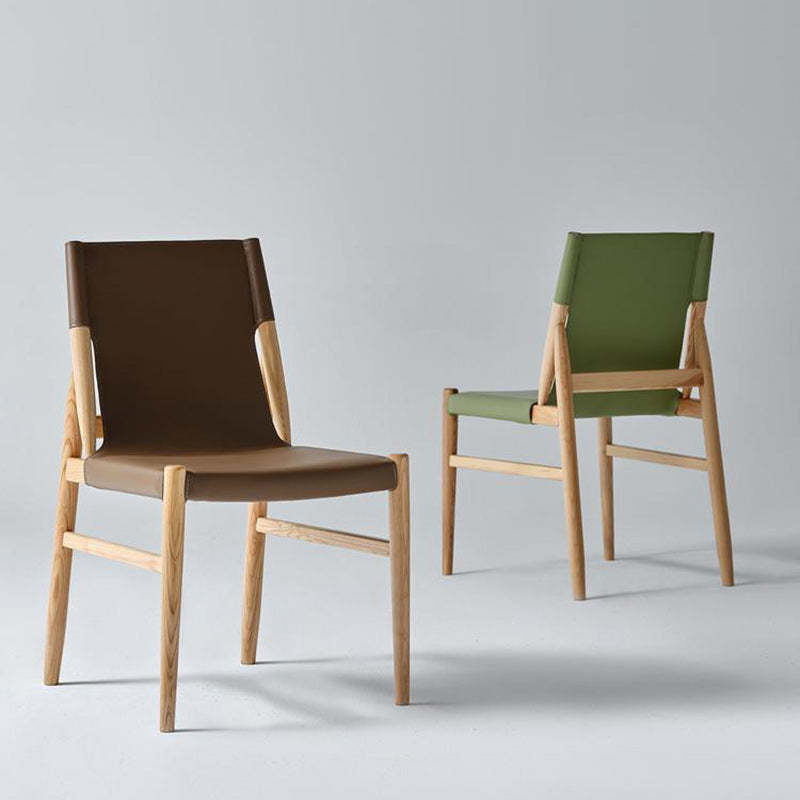 Minimalist Wood Saddle Leather Dining Chair