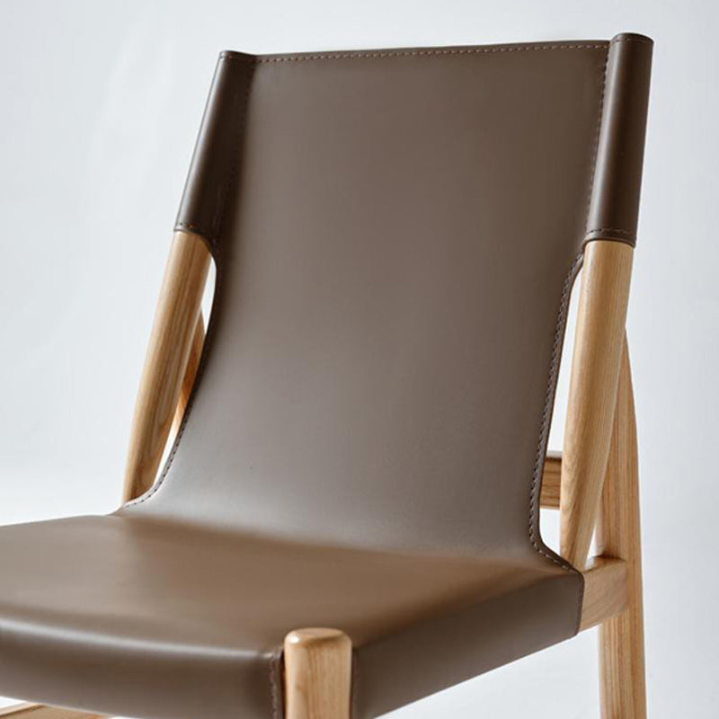 Minimalist Wood Saddle Leather Dining Chair