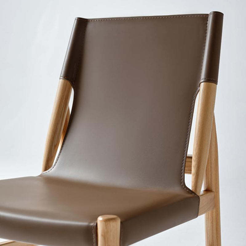 Minimalist Wood Saddle Leather Dining Chair