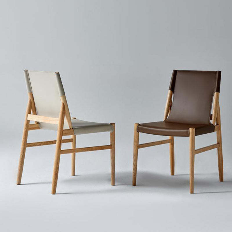 Minimalist Wood Saddle Leather Dining Chair