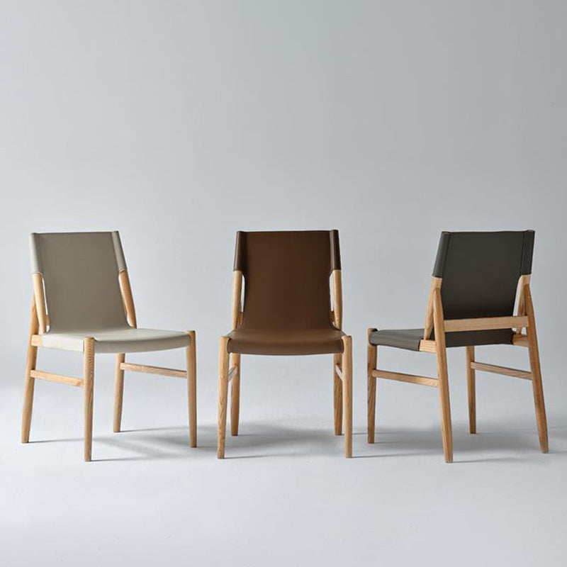 Minimalist Wood Saddle Leather Dining Chair