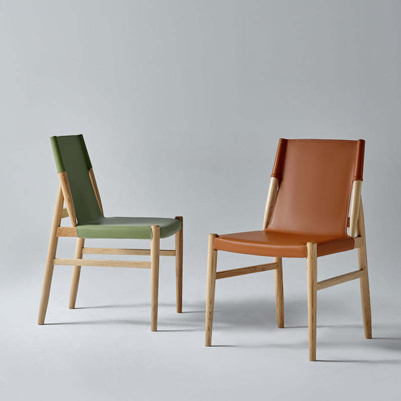 Minimalist Wood Saddle Leather Dining Chair — Gray