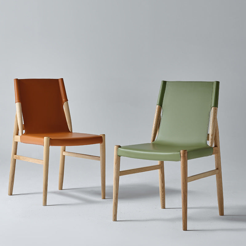 Minimalist Wood Saddle Leather Dining Chair