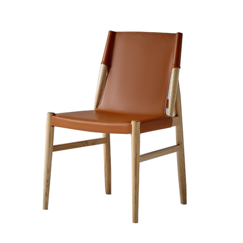 Minimalist Wood Saddle Leather Dining Chair