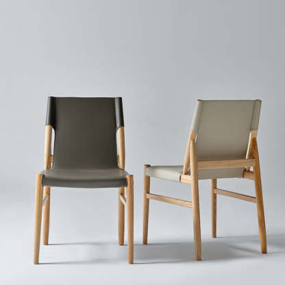 Minimalist Wood Saddle Leather Dining Chair — Brown
