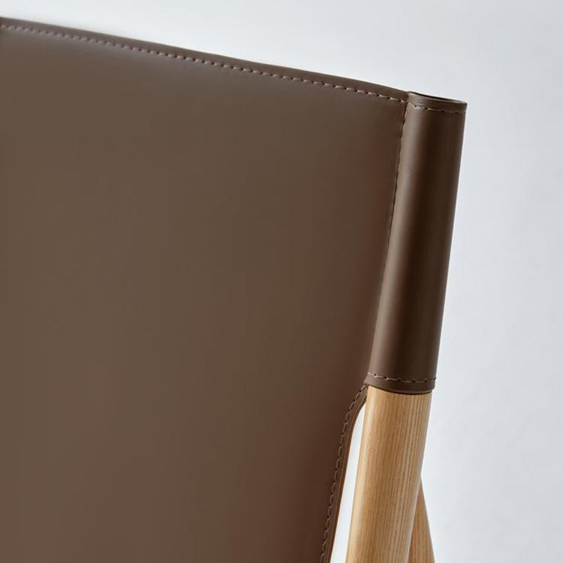 Minimalist Wood Saddle Leather Dining Chair — Orange