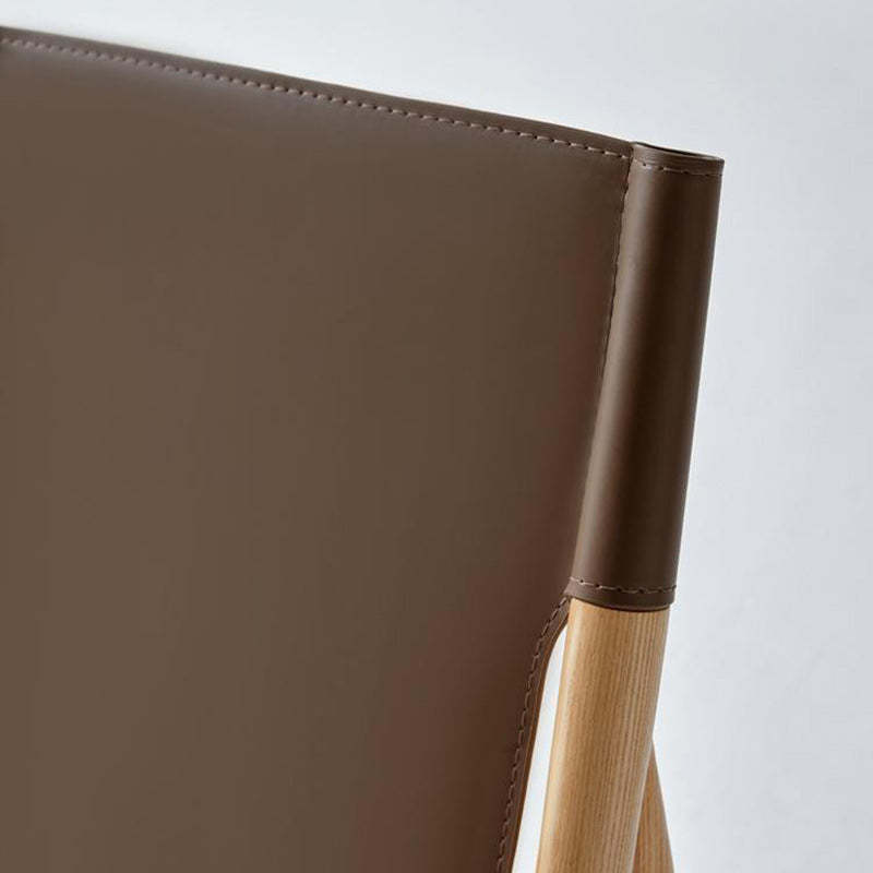 Minimalist Wood Saddle Leather Dining Chair — Orange