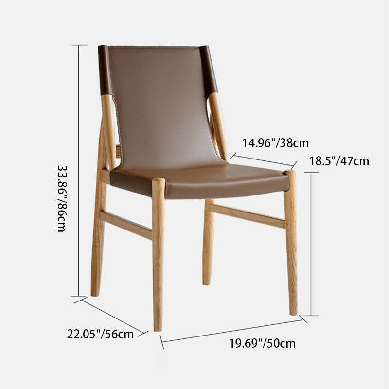 Minimalist Wood Saddle Leather Dining Chair — Green