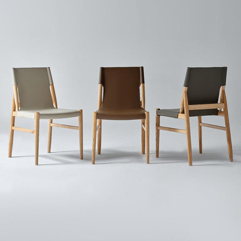 Minimalist Wood Saddle Leather Dining Chair