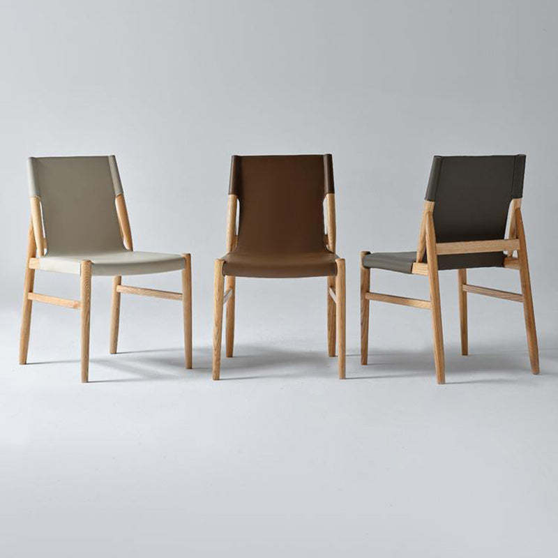 Minimalist Wood Saddle Leather Dining Chair
