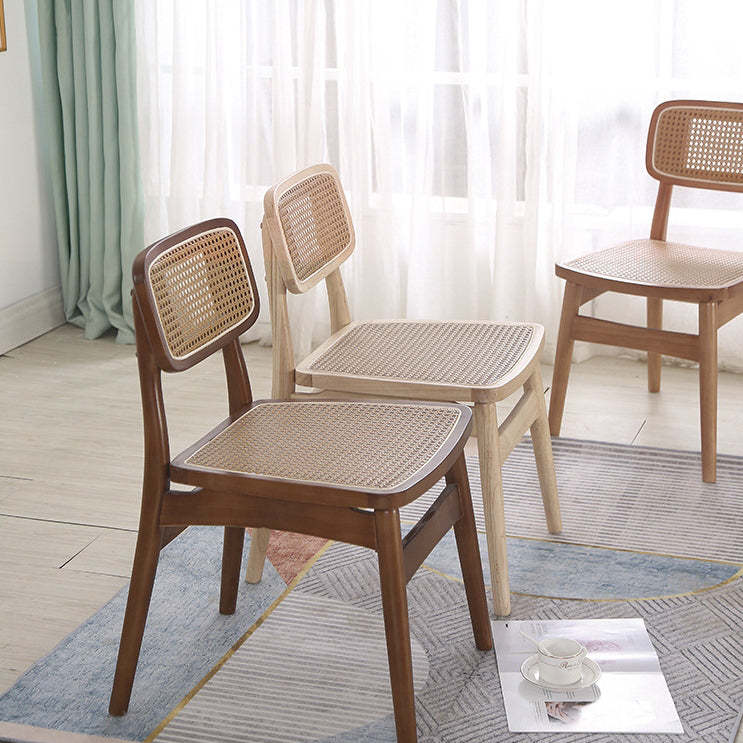 Nordic Octagonal Rattan Wood Dining Chair — Coffee Color