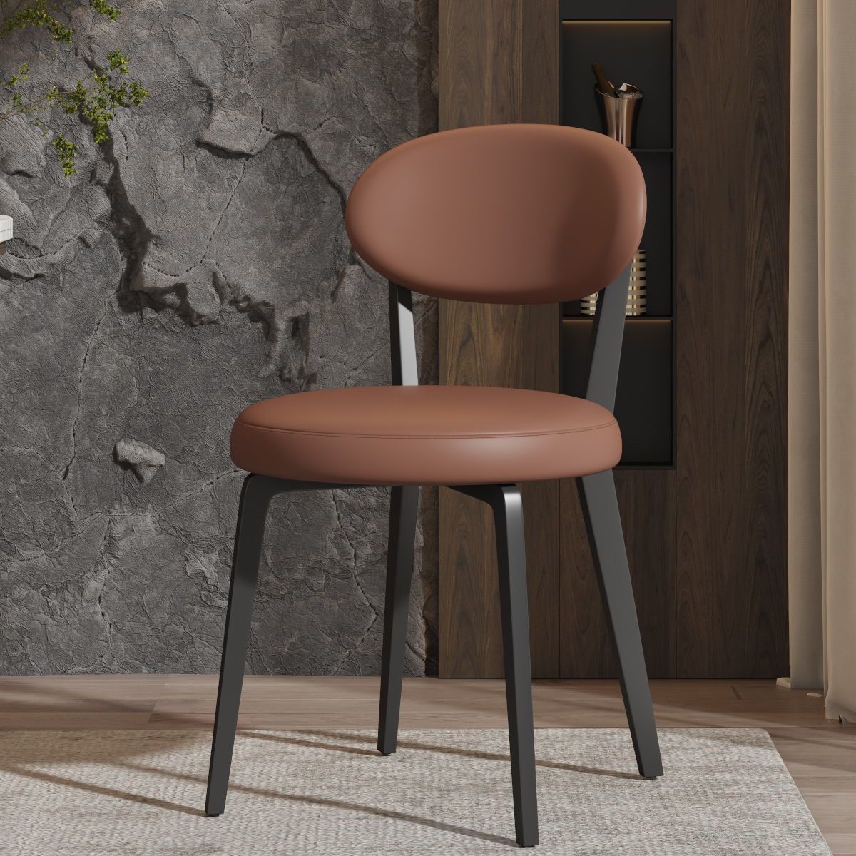 Minimalist Round Carbon Steel Dining Chair — Orange