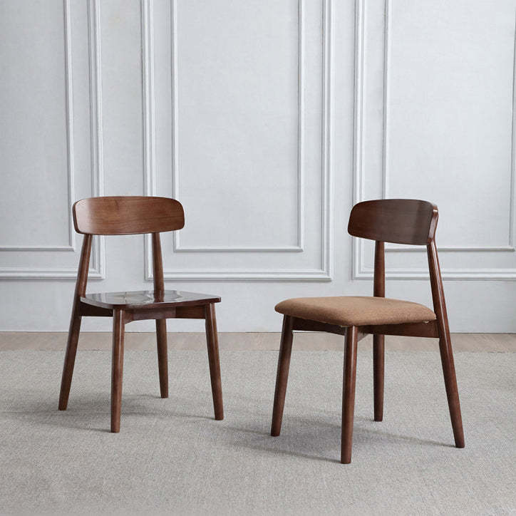 Minimalist Wood Microfiber Leather Dining Chair — Walnut Frame + White