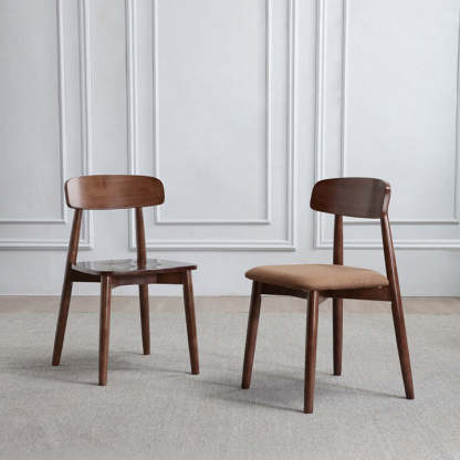 Minimalist Wood Microfiber Leather Dining Chair — Walnut Frame + White