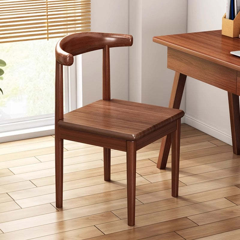 Nordic Cow Corner Fabric Leather Steel Dining Chair — Wood Color Frame + Gray Fabric Seat