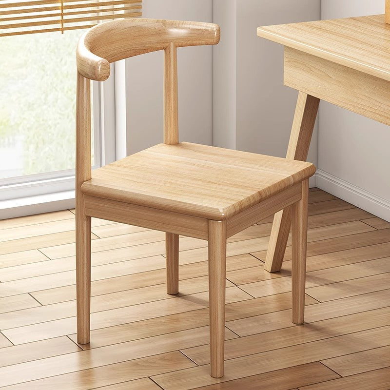 Nordic Cow Corner Fabric Leather Steel Dining Chair — Wood Color Frame + Wood Seat