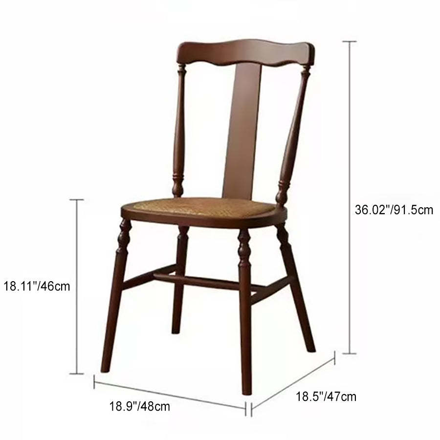 Vintage Wooden Rattan Dining Chair — Walnut / Wood Seat