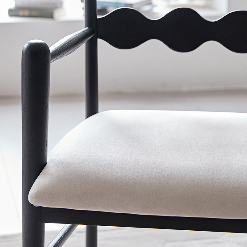 Vintage Rubberwood Velvet Dining Chair with Armrest