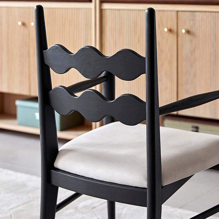 Vintage Rubberwood Velvet Dining Chair with Armrest