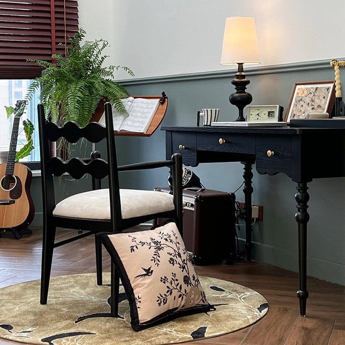 Vintage Rubberwood Velvet Dining Chair with Armrest
