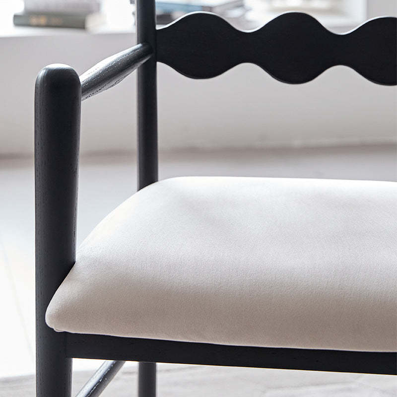 Vintage Rubberwood Velvet Dining Chair with Armrest