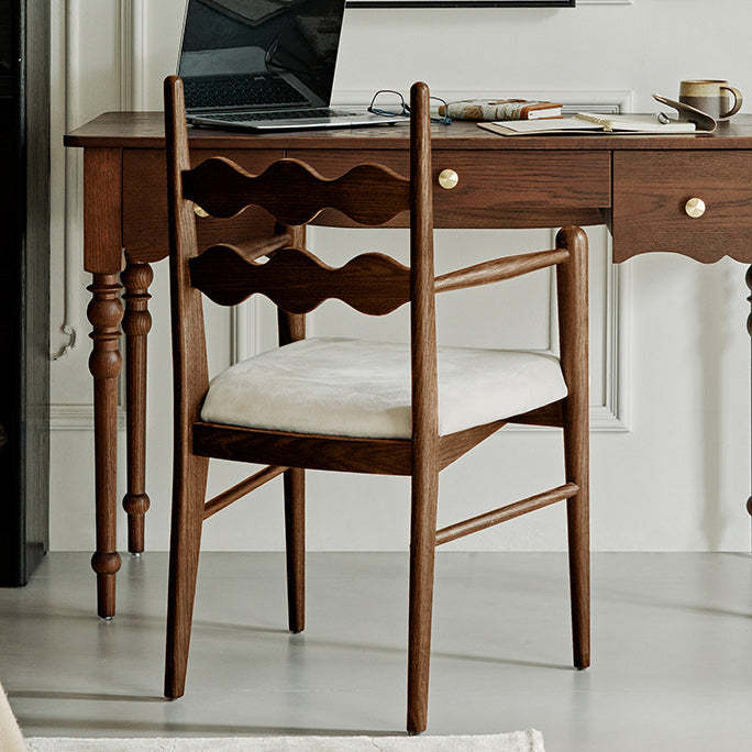 Vintage Rubberwood Velvet Dining Chair with Armrest