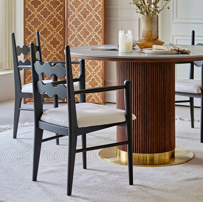 Vintage Rubberwood Velvet Dining Chair with Armrest