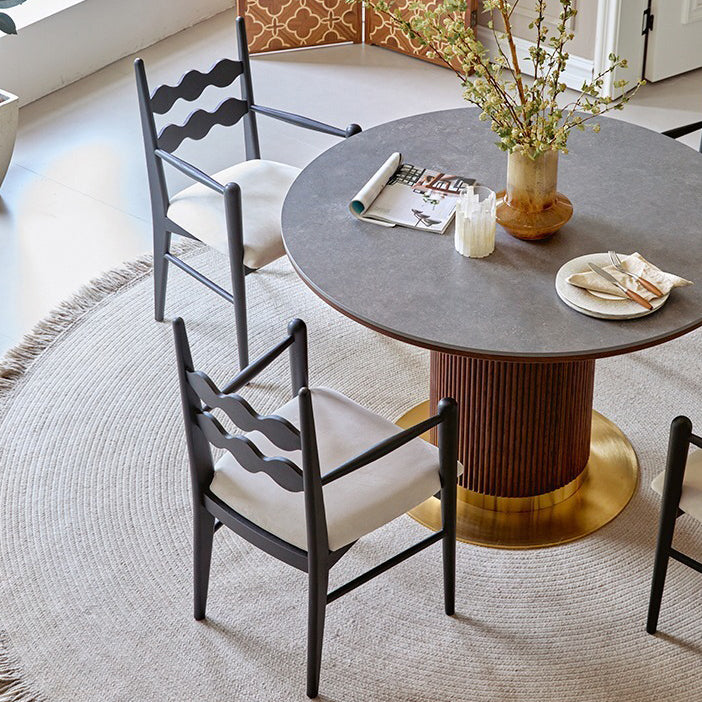Vintage Rubberwood Velvet Dining Chair with Armrest