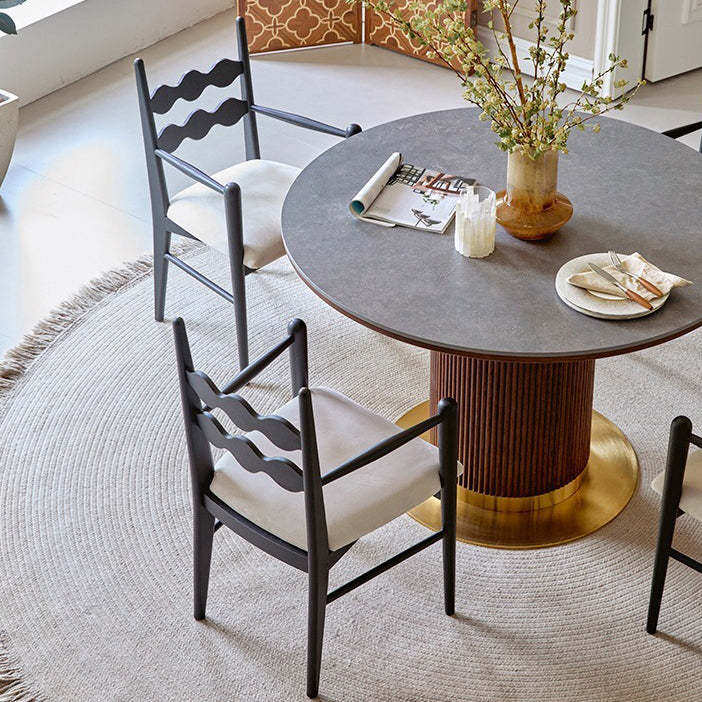 Vintage Rubberwood Velvet Dining Chair with Armrest