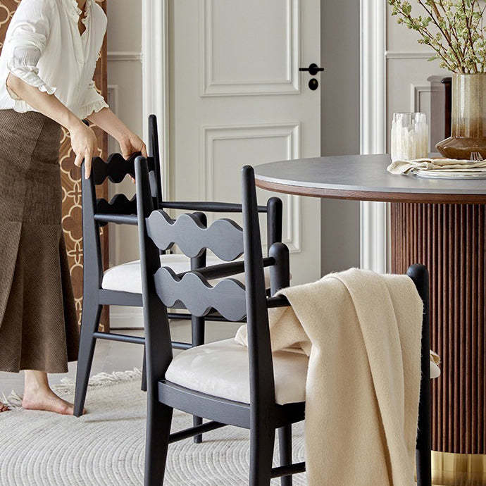Vintage Rubberwood Velvet Dining Chair with Armrest
