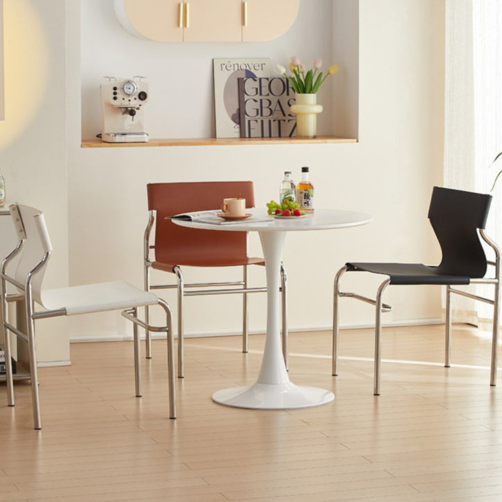 Minimalist Leather Iron Dining Chair — Brown
