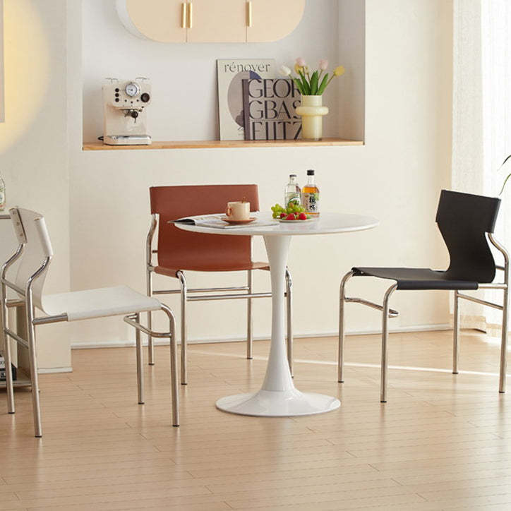 Minimalist Leather Iron Dining Chair — Brown